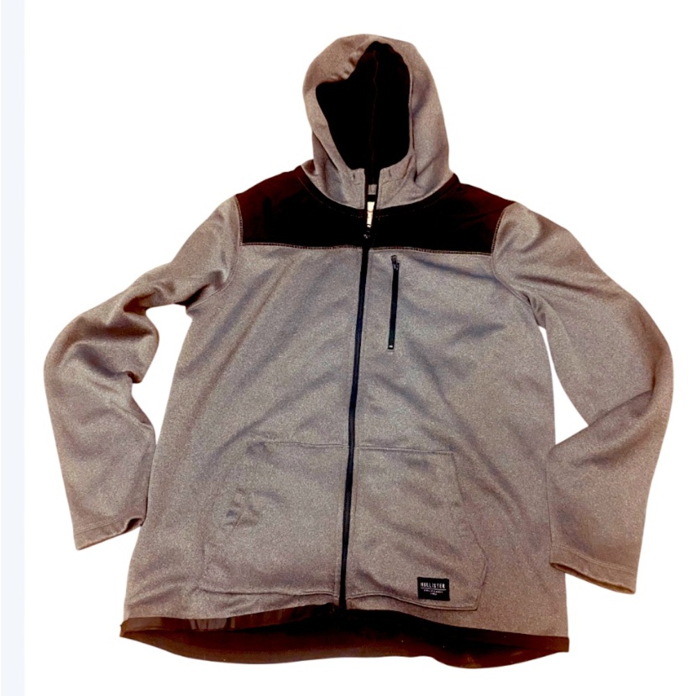 Hollister Black and Gray Hooded Jacket M